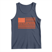 Unpaid Peaceful Protester Orange Distressed American Flag Tank Top Satirical Political Graphic