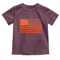 Unpaid Peaceful Protester Orange Distressed American Flag Toddler T Shirt Satirical Political Graphic