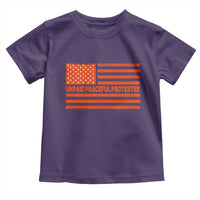 Unpaid Peaceful Protester Orange Distressed American Flag Toddler T Shirt Satirical Political Graphic