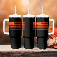 Unpaid Peaceful Protester Orange Distressed American Flag Tumbler With Handle Satirical Political Graphic