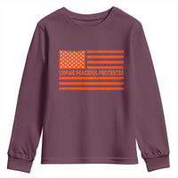 Unpaid Peaceful Protester Orange Distressed American Flag Youth Sweatshirt Satirical Political Graphic
