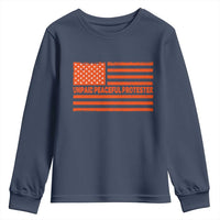 Unpaid Peaceful Protester Orange Distressed American Flag Youth Sweatshirt Satirical Political Graphic