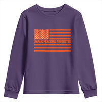 Unpaid Peaceful Protester Orange Distressed American Flag Youth Sweatshirt Satirical Political Graphic