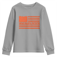 Unpaid Peaceful Protester Orange Distressed American Flag Youth Sweatshirt Satirical Political Graphic