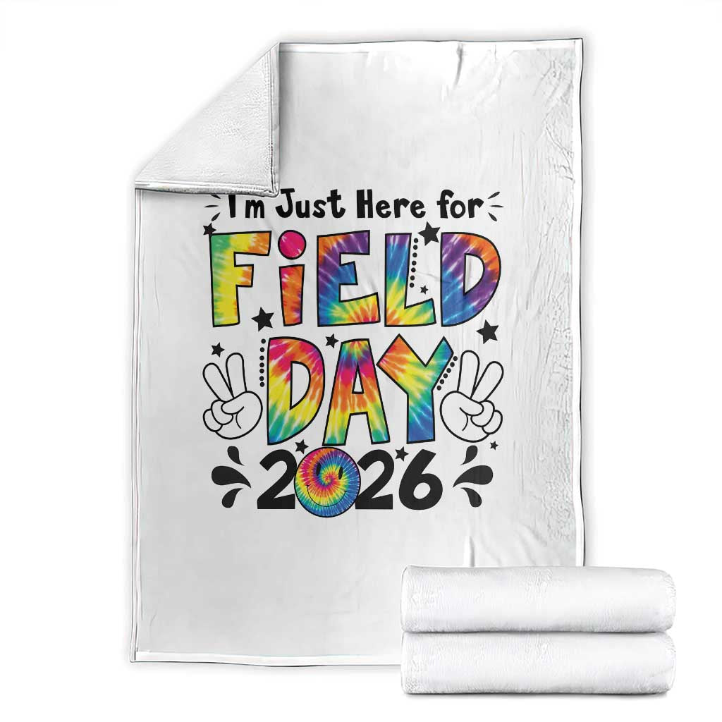 I'm Just Here for Field Day 2026 Throw Blanket Groovy School Retro Tie Dye Effect Printing
