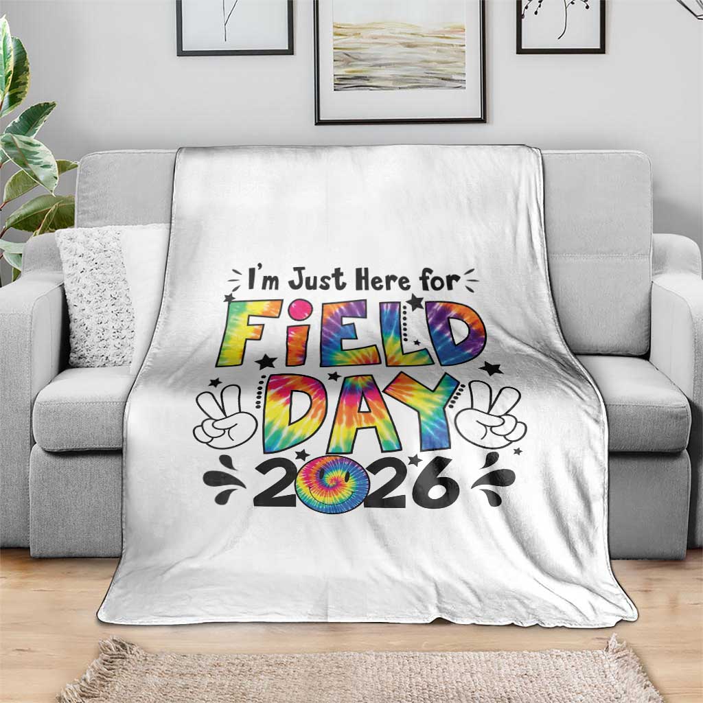 I'm Just Here for Field Day 2026 Throw Blanket Groovy School Retro Tie Dye Effect Printing