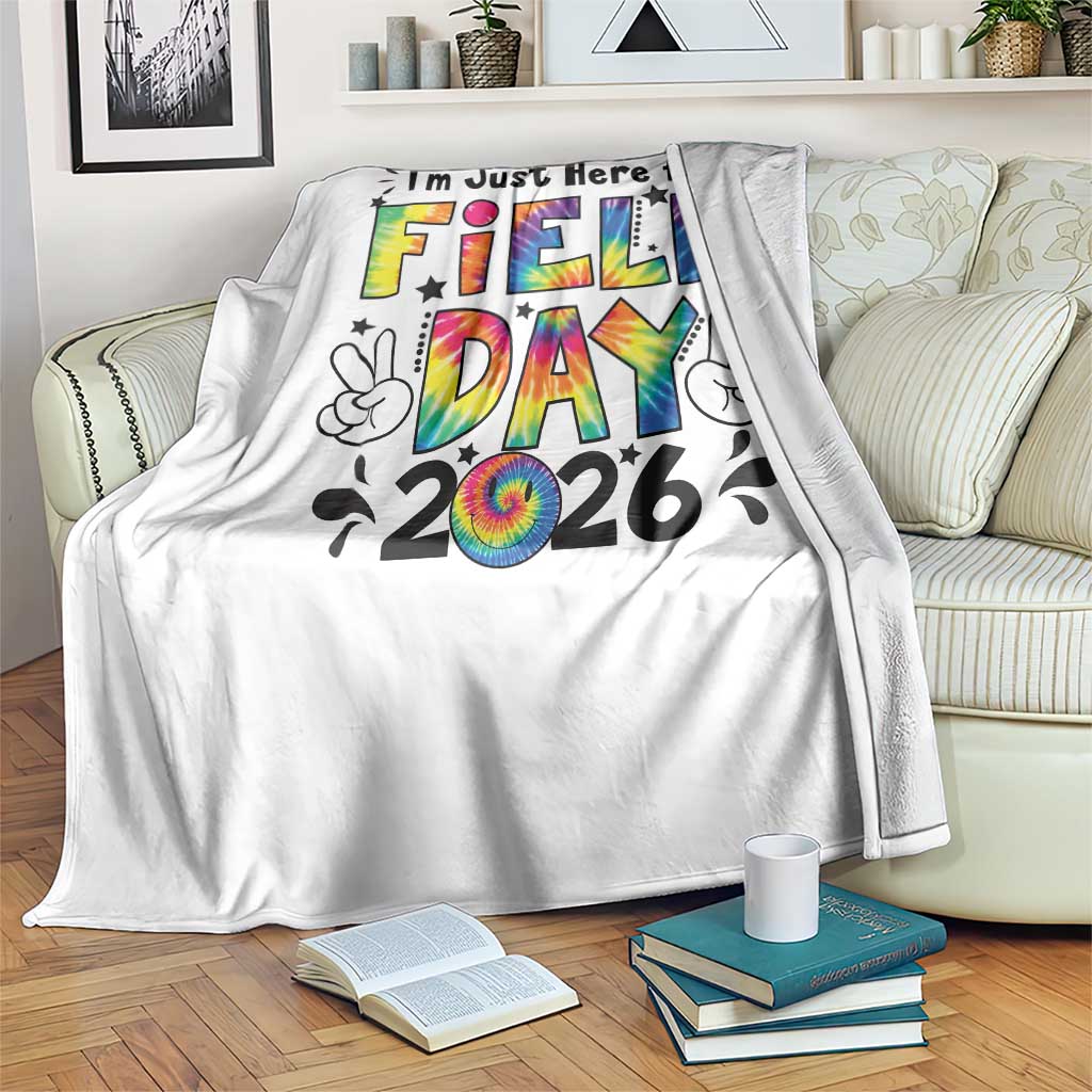 I'm Just Here for Field Day 2026 Throw Blanket Groovy School Retro Tie Dye Effect Printing