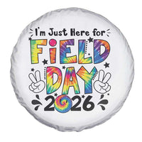 I'm Just Here for Field Day 2026 Spare Tire Cover Groovy School Retro Tie Dye Effect Printing