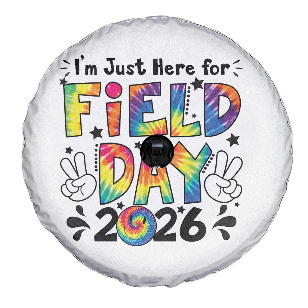I'm Just Here for Field Day 2026 Spare Tire Cover Groovy School Retro Tie Dye Effect Printing