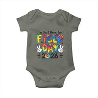 I'm Just Here for Field Day 2026 Baby Onesie Groovy School Retro Tie Dye Effect Printing