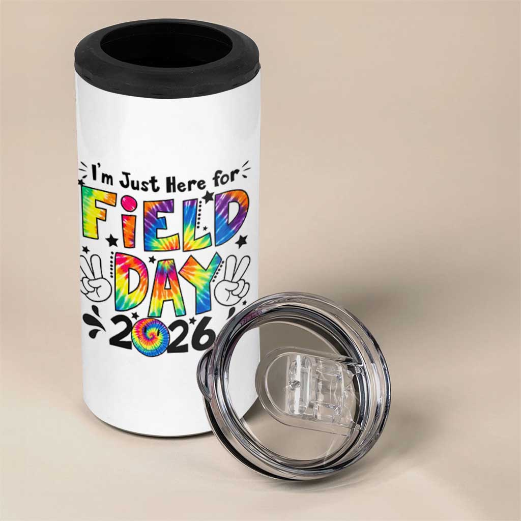 I'm Just Here for Field Day 2026 4 in 1 Can Cooler Tumbler Groovy School Retro Tie Dye Effect Printing