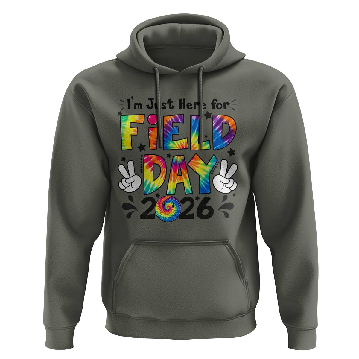 I'm Just Here for Field Day 2026 Hoodie Groovy School Retro Tie Dye Effect Printing