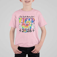 I'm Just Here for Field Day 2026 T Shirt For Kid Groovy School Retro Tie Dye Effect Printing