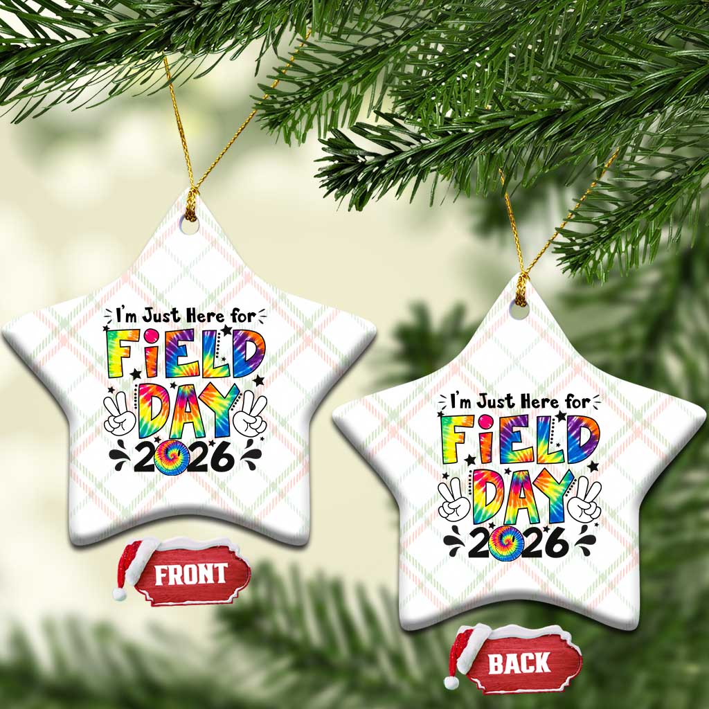 I'm Just Here for Field Day 2026 Ceramic Ornament Groovy School Retro Tie Dye Effect Printing