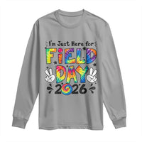 I'm Just Here for Field Day 2026 Long Sleeve Shirt Groovy School Retro Tie Dye Effect Printing