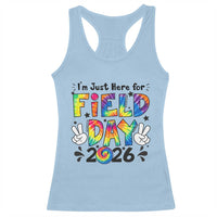 I'm Just Here for Field Day 2026 Racerback Tank Top Groovy School Retro Tie Dye Effect Printing
