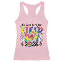 I'm Just Here for Field Day 2026 Racerback Tank Top Groovy School Retro Tie Dye Effect Printing