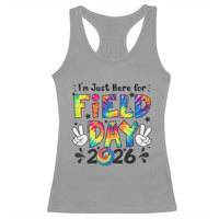 I'm Just Here for Field Day 2026 Racerback Tank Top Groovy School Retro Tie Dye Effect Printing