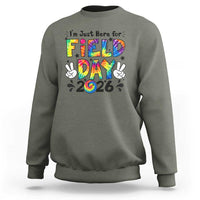 I'm Just Here for Field Day 2026 Sweatshirt Groovy School Retro Tie Dye Effect Printing