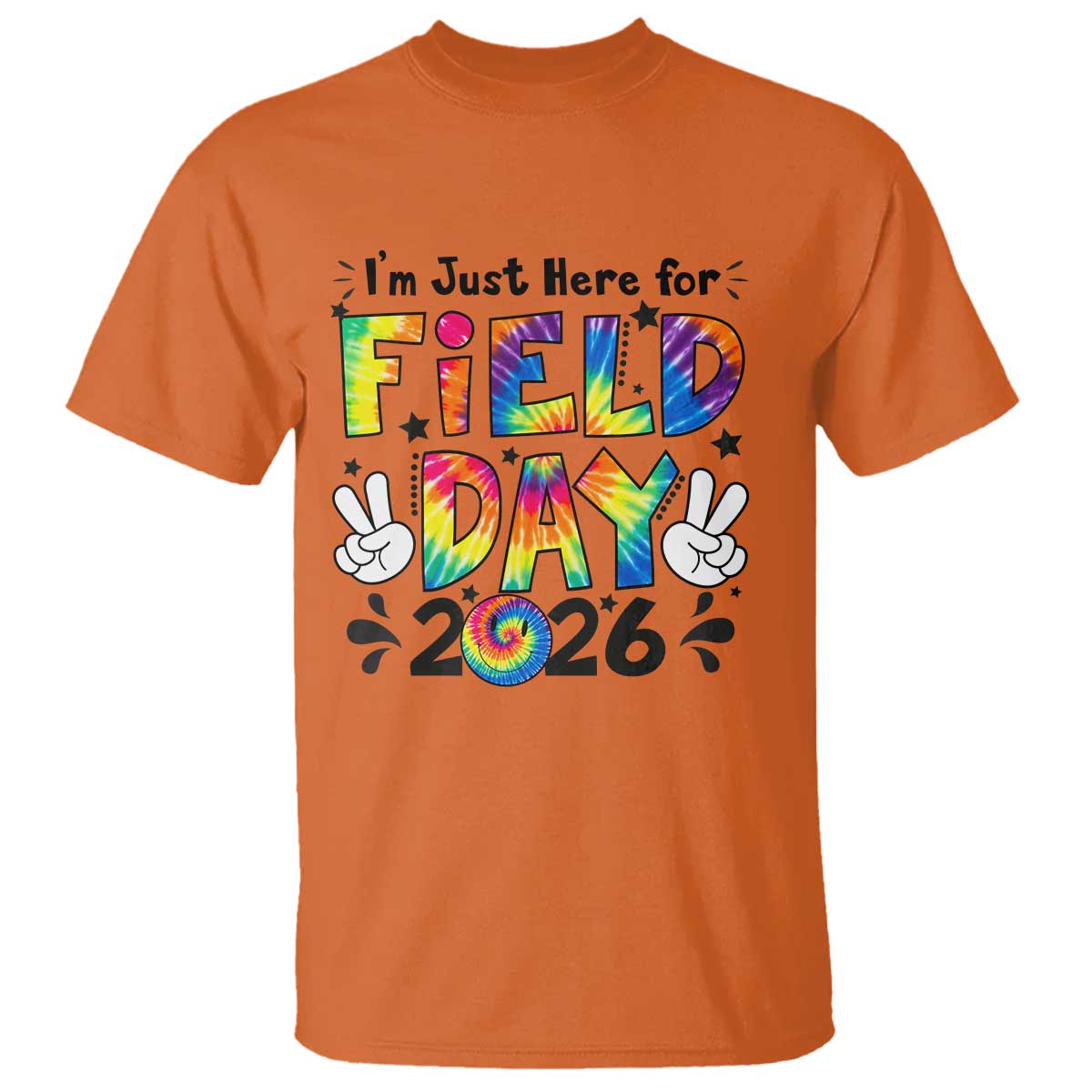 I'm Just Here for Field Day 2026 T Shirt Groovy School Retro Tie Dye Effect Printing