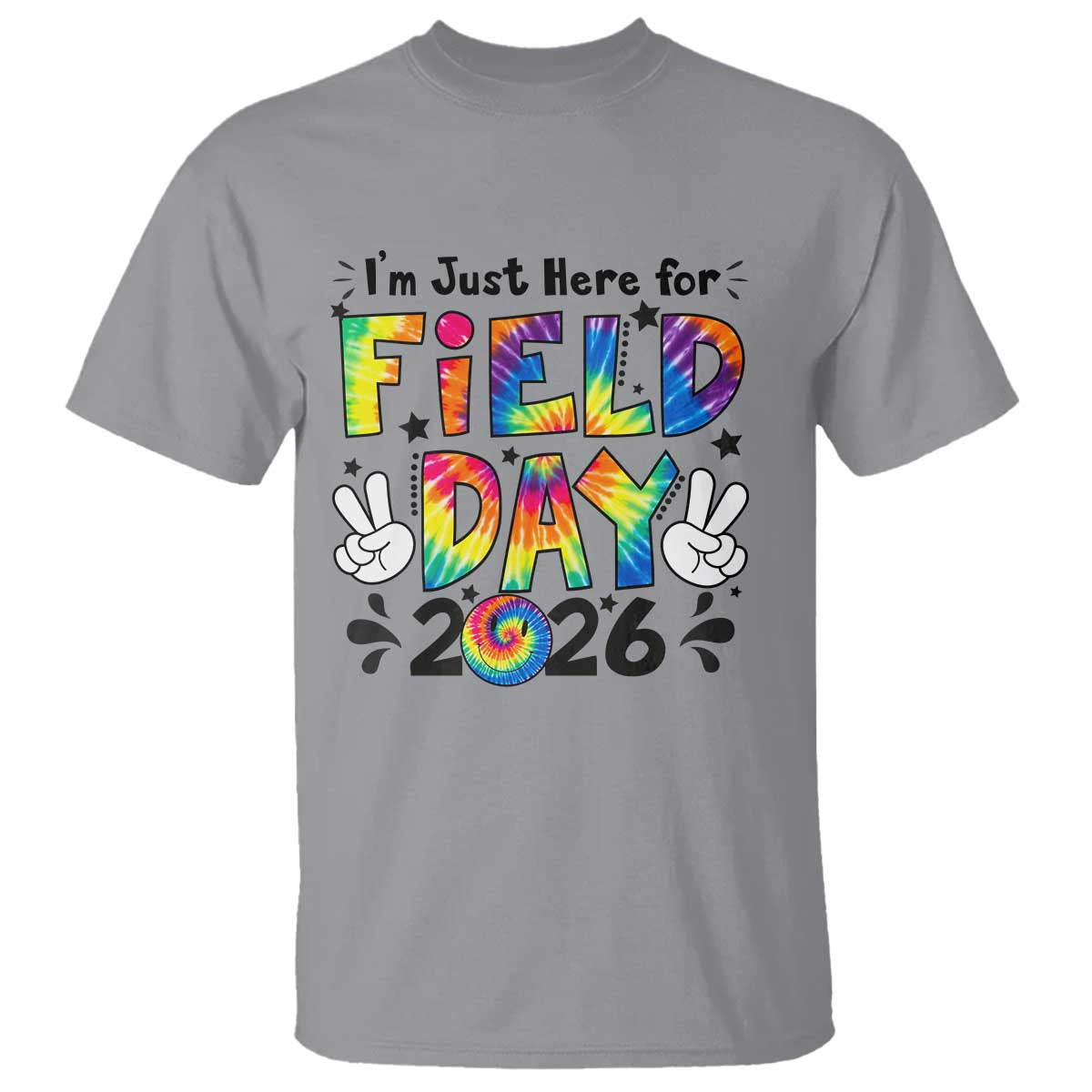 I'm Just Here for Field Day 2026 T Shirt Groovy School Retro Tie Dye Effect Printing