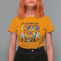 I'm Just Here for Field Day 2026 T Shirt For Women Groovy School Retro Tie Dye Effect Printing