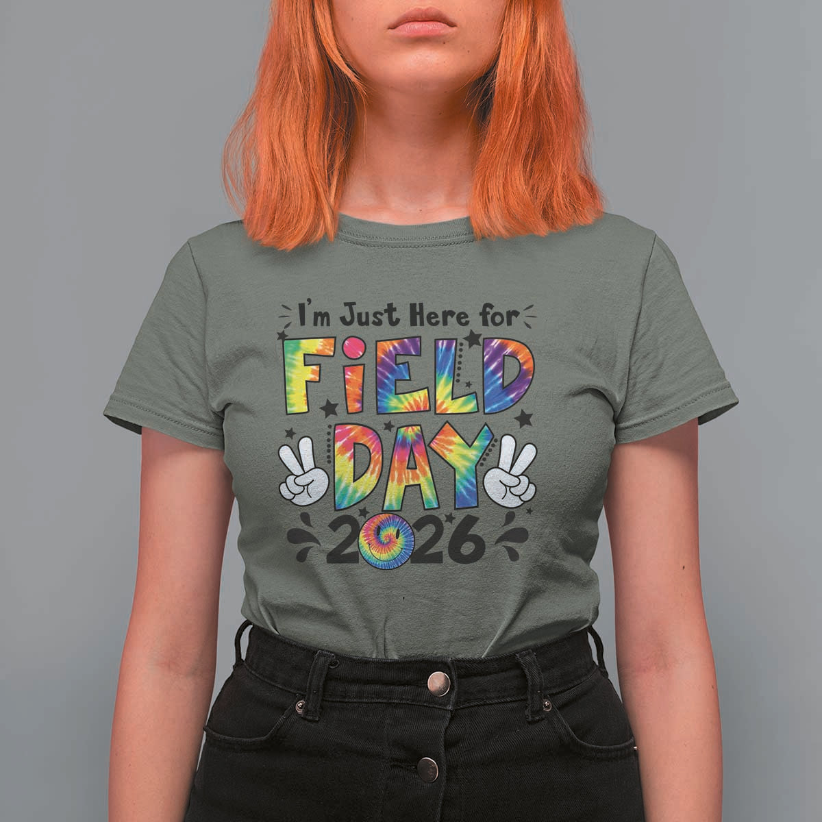 I'm Just Here for Field Day 2026 T Shirt For Women Groovy School Retro Tie Dye Effect Printing