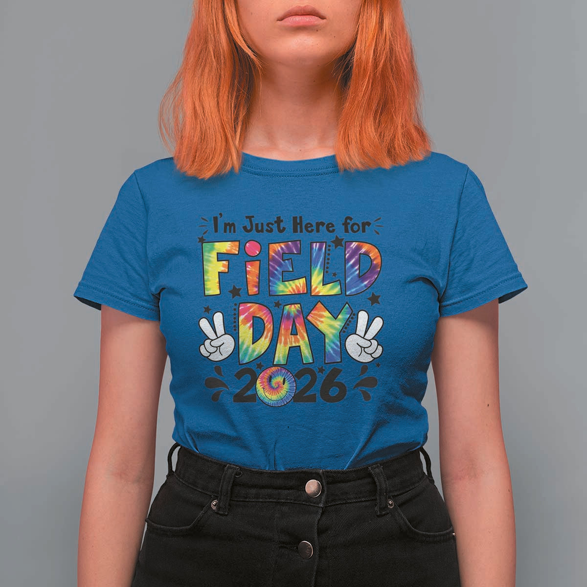 I'm Just Here for Field Day 2026 T Shirt For Women Groovy School Retro Tie Dye Effect Printing