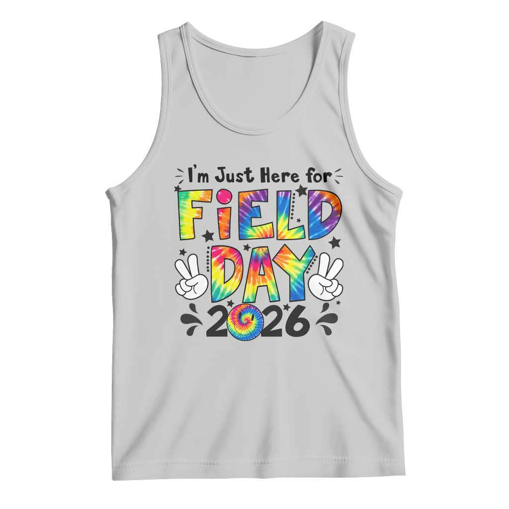 I'm Just Here for Field Day 2026 Tank Top Groovy School Retro Tie Dye Effect Printing