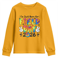 I'm Just Here for Field Day 2026 Youth Sweatshirt Groovy School Retro Tie Dye Effect Printing