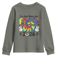 I'm Just Here for Field Day 2026 Youth Sweatshirt Groovy School Retro Tie Dye Effect Printing