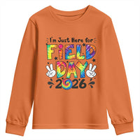 I'm Just Here for Field Day 2026 Youth Sweatshirt Groovy School Retro Tie Dye Effect Printing