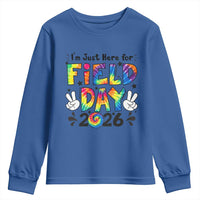 I'm Just Here for Field Day 2026 Youth Sweatshirt Groovy School Retro Tie Dye Effect Printing