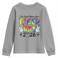 I'm Just Here for Field Day 2026 Youth Sweatshirt Groovy School Retro Tie Dye Effect Printing