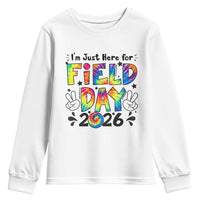 I'm Just Here for Field Day 2026 Youth Sweatshirt Groovy School Retro Tie Dye Effect Printing