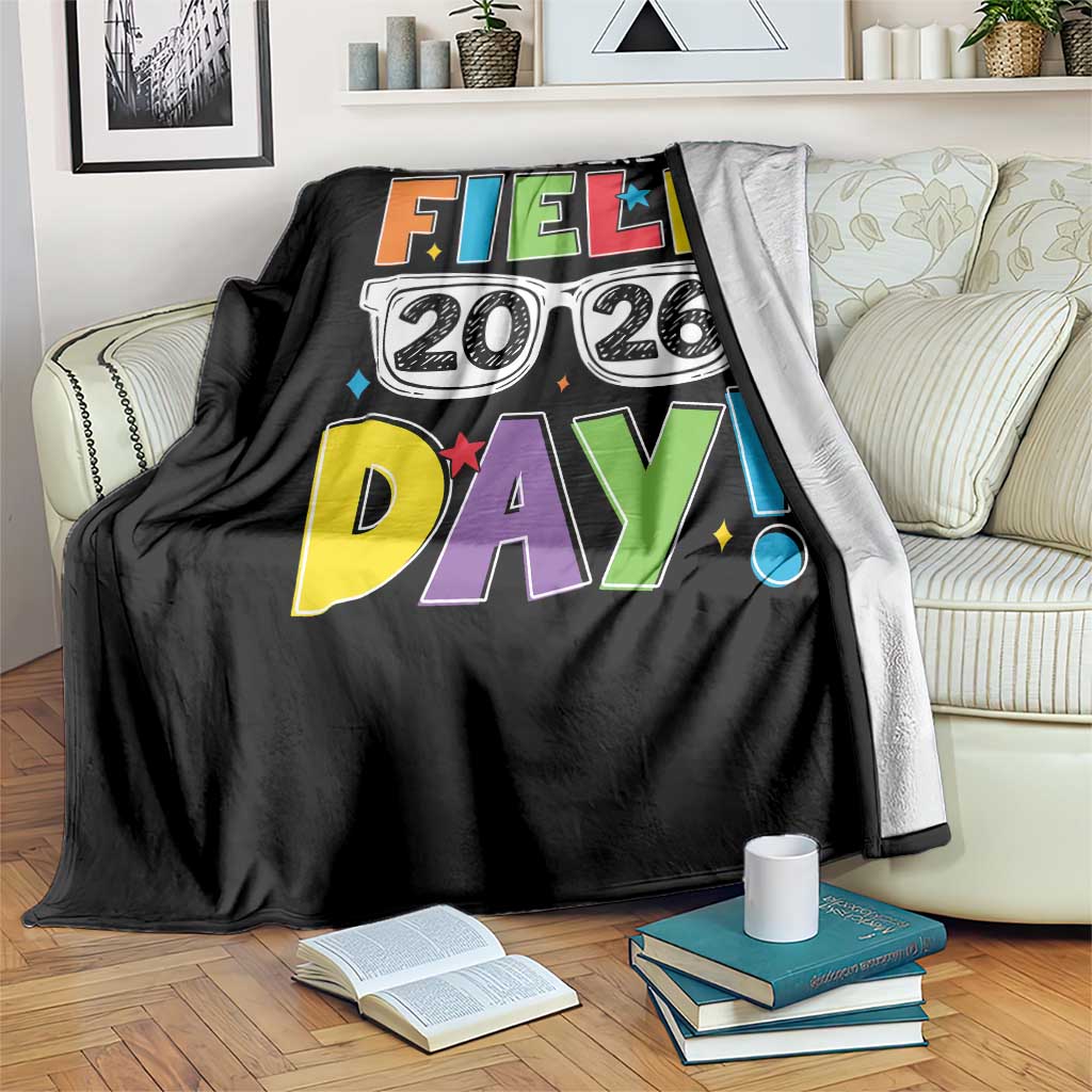 I'm Just Here for Field Day 2026 Throw Blanket School Colorful Sunglasses Graphic
