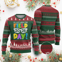 I'm Just Here for Field Day 2026 Ugly Christmas Sweater School Colorful Sunglasses Graphic