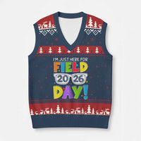 I'm Just Here for Field Day 2026 V-Neck Knit Sweater Vest School Colorful Sunglasses Graphic