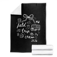 Field Trip Crew 2026 Coquette Bow Throw Blanket Hand Drawn Doodle Graphic Teacher Chaperone