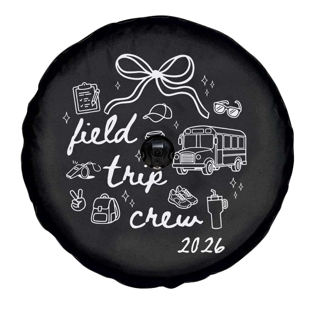 Field Trip Crew 2026 Coquette Bow Spare Tire Cover Hand Drawn Doodle Graphic Teacher Chaperone