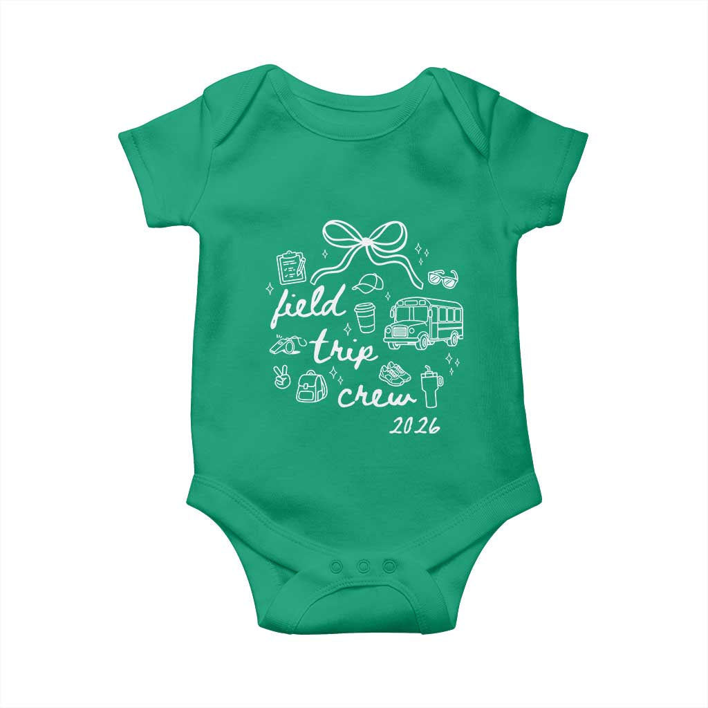 Field Trip Crew 2026 Coquette Bow Baby Onesie Hand Drawn Doodle Graphic Teacher Chaperone