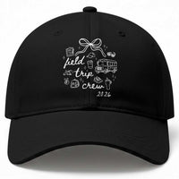 Field Trip Crew 2026 Coquette Bow Baseball Cap Hand Drawn Doodle Graphic Teacher Chaperone