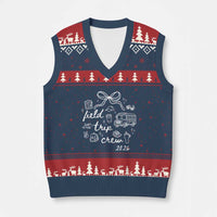 Field Trip Crew 2026 Coquette Bow V-Neck Knit Sweater Vest Hand Drawn Doodle Graphic Teacher Chaperone