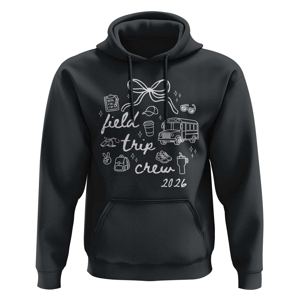 Field Trip Crew 2026 Coquette Bow Hoodie Hand Drawn Doodle Graphic Teacher Chaperone