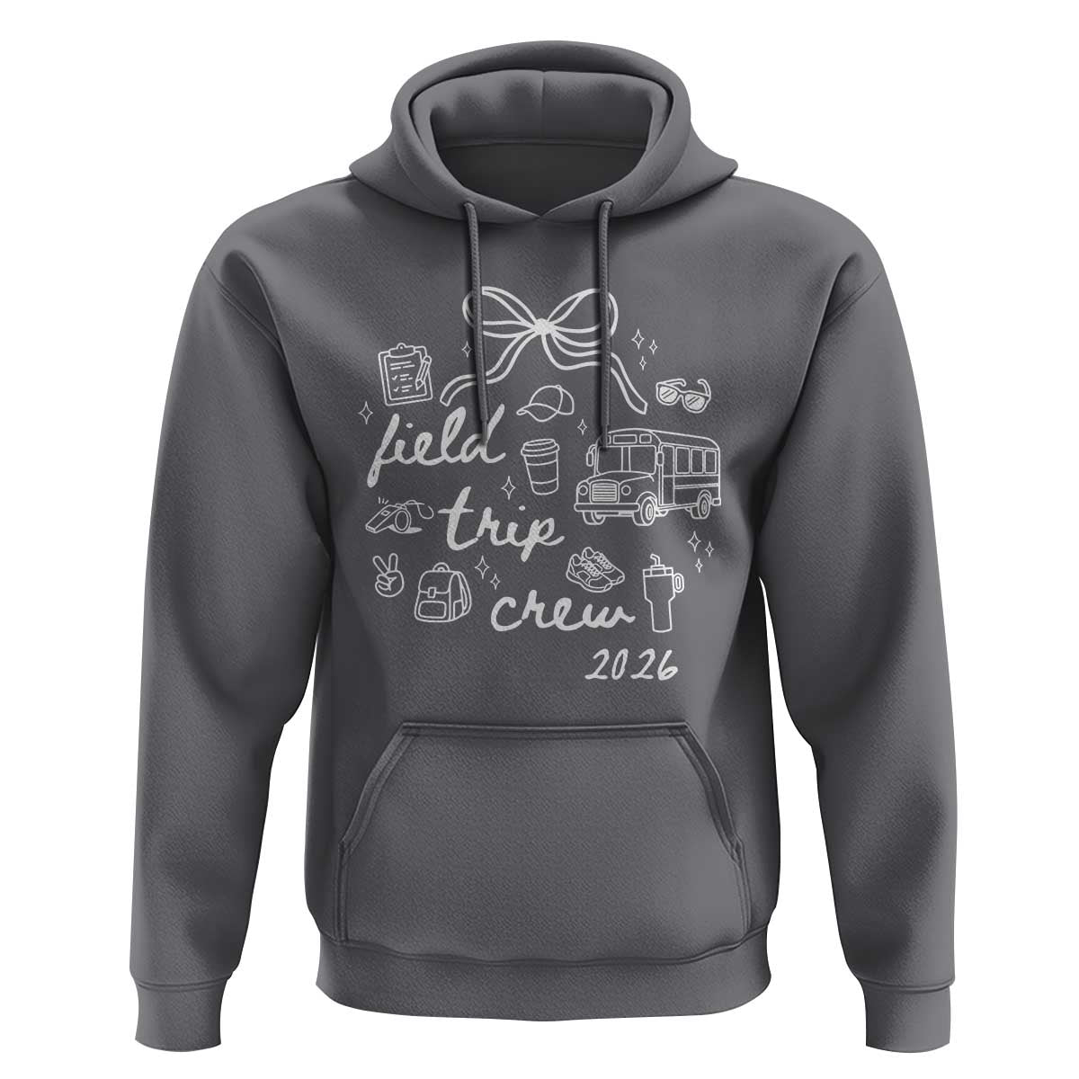 Field Trip Crew 2026 Coquette Bow Hoodie Hand Drawn Doodle Graphic Teacher Chaperone