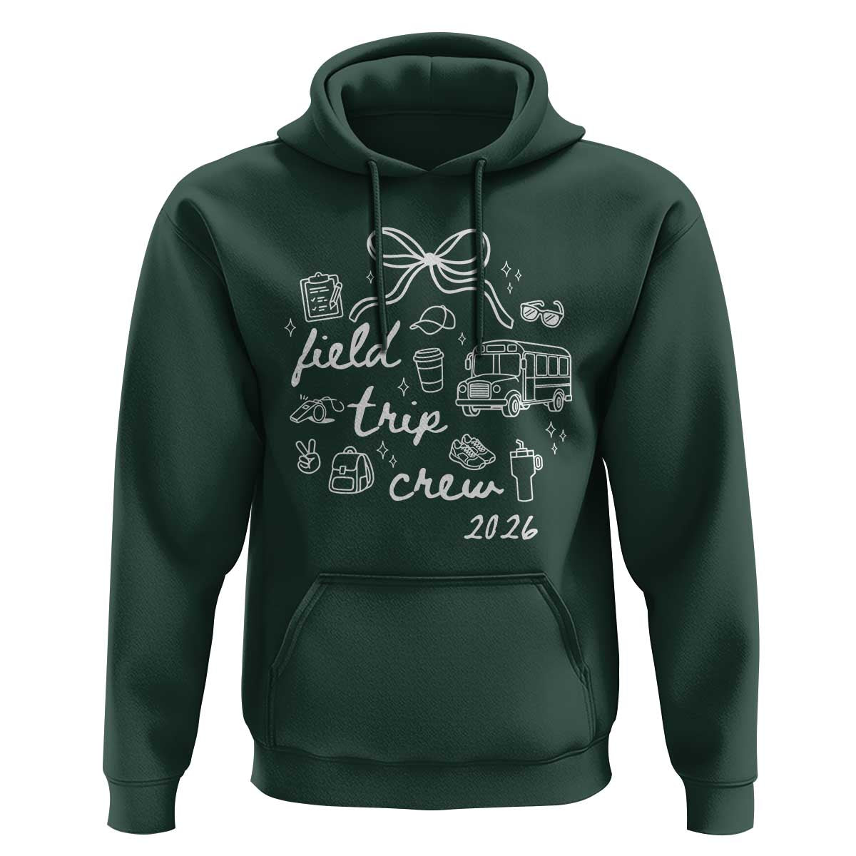 Field Trip Crew 2026 Coquette Bow Hoodie Hand Drawn Doodle Graphic Teacher Chaperone