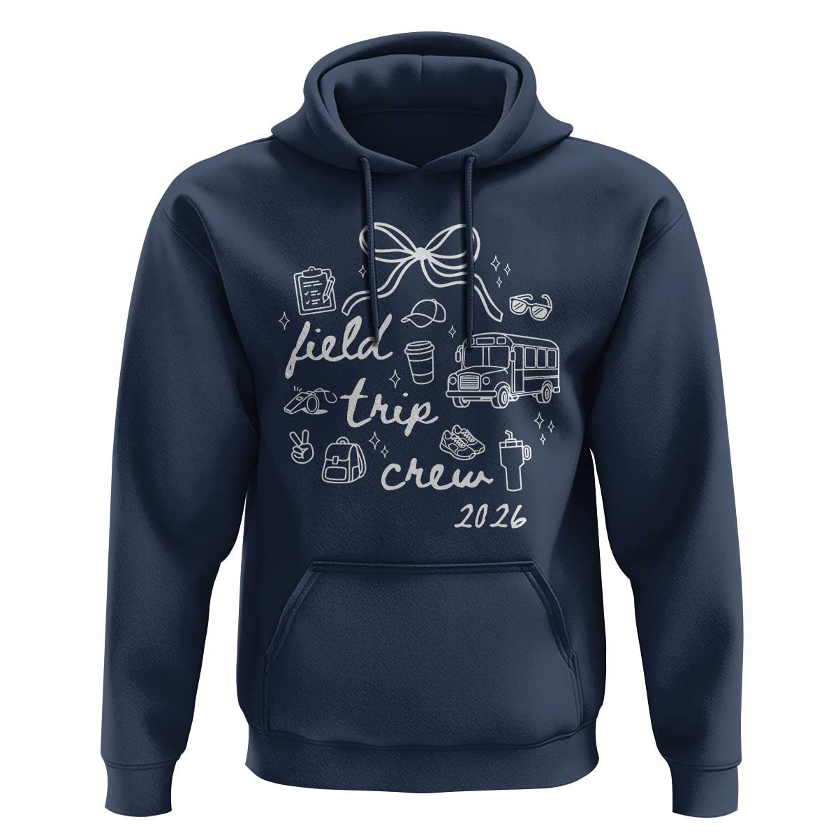 Field Trip Crew 2026 Coquette Bow Hoodie Hand Drawn Doodle Graphic Teacher Chaperone