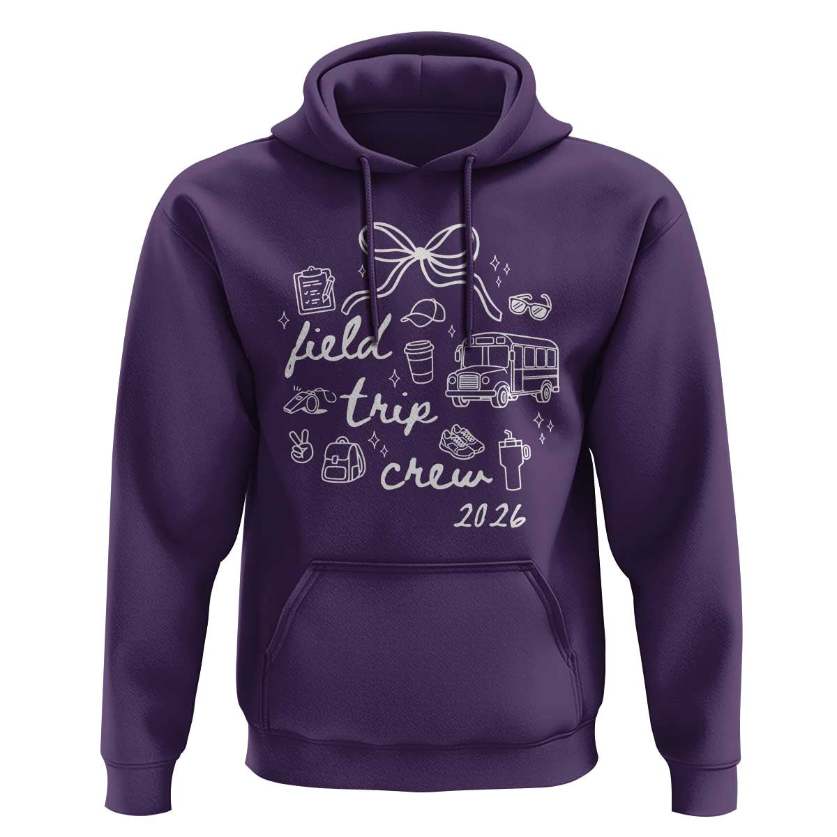 Field Trip Crew 2026 Coquette Bow Hoodie Hand Drawn Doodle Graphic Teacher Chaperone
