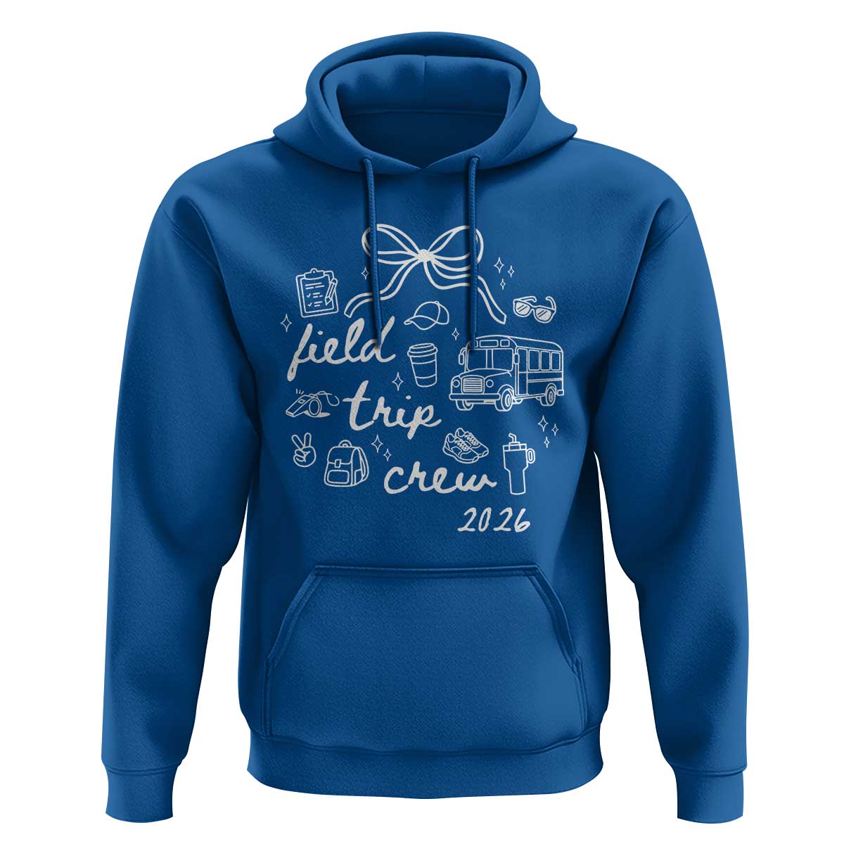 Field Trip Crew 2026 Coquette Bow Hoodie Hand Drawn Doodle Graphic Teacher Chaperone
