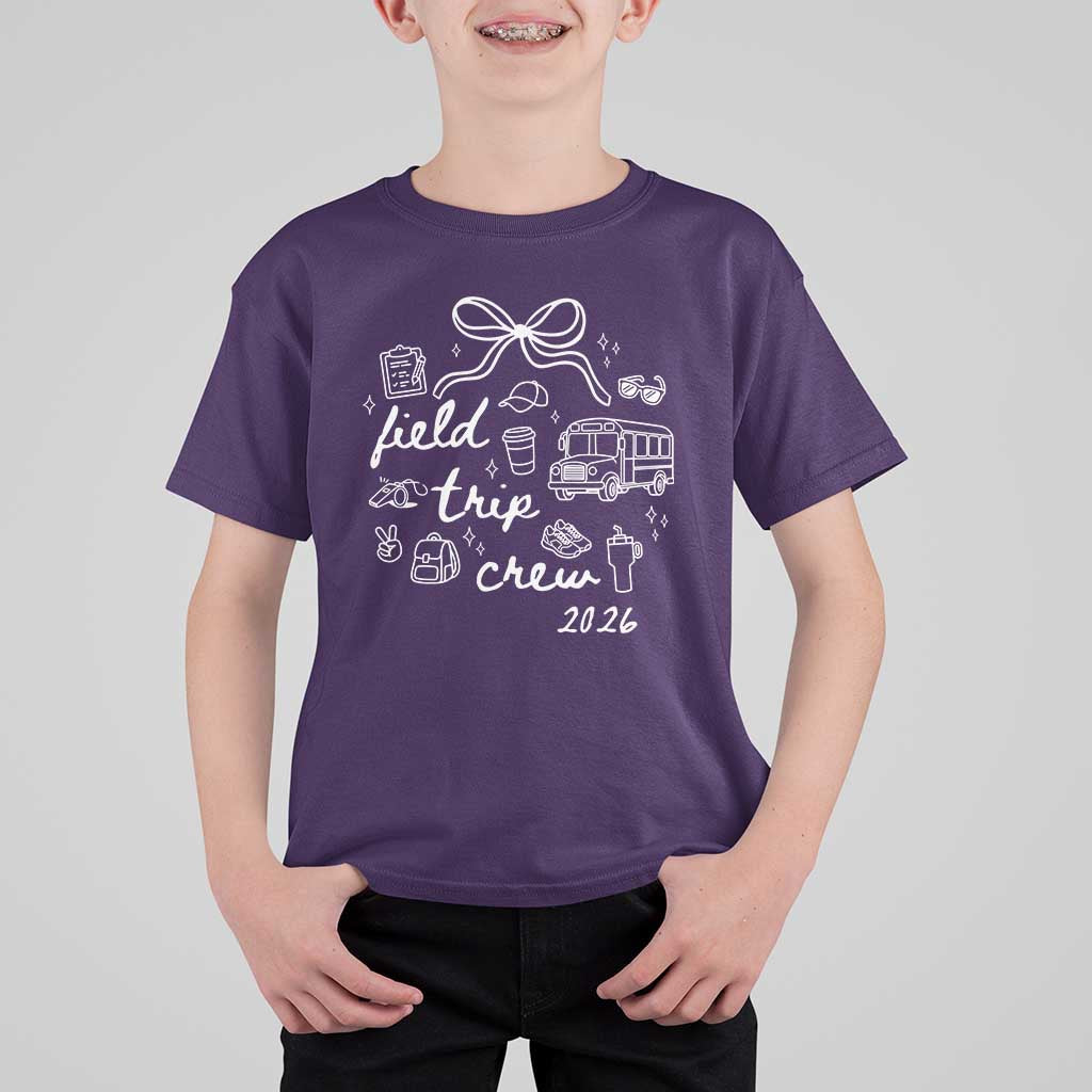 Field Trip Crew 2026 Coquette Bow T Shirt For Kid Hand Drawn Doodle Graphic Teacher Chaperone